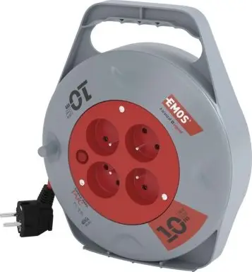 EMOS P19410NProdlužovací kabel na bubnu 10 m / 4 zásuvky / červený / PVC / 230 V / 1 mm2 Doprava Zdarma